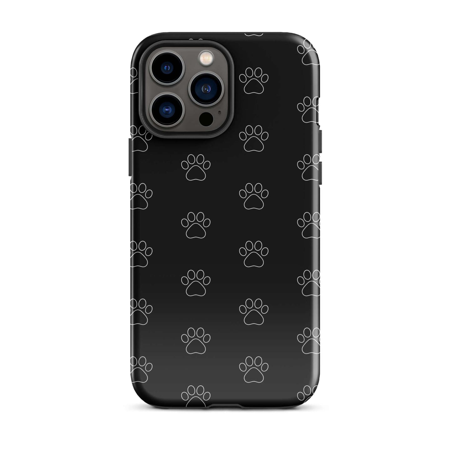 Phone Case for iPhone featuring a black paw print pattern, designed for pet lovers with a modern minimalist style.