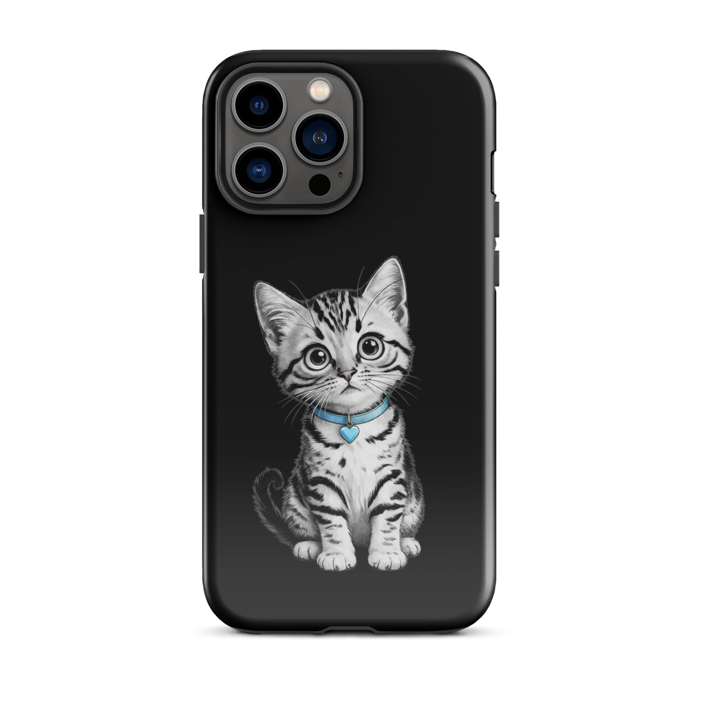 Phone Case for iPhone featuring kitten sketch with blue heart charm