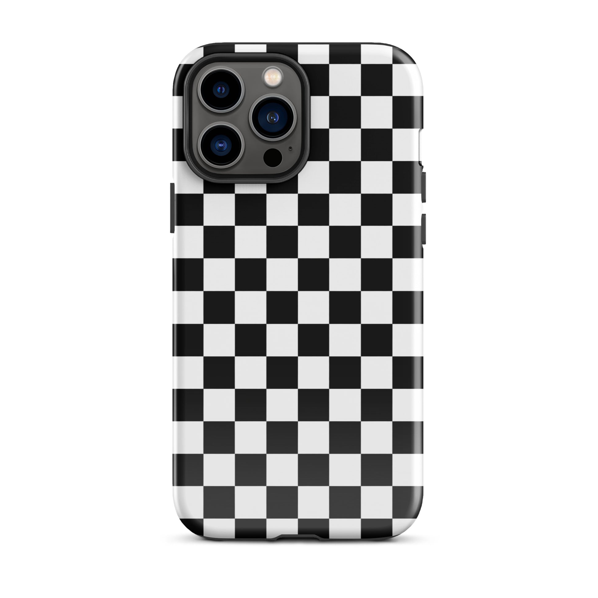 Phone Case with bold black-and-white checkered pattern for iPhone, adds fun and fearless style to your device.