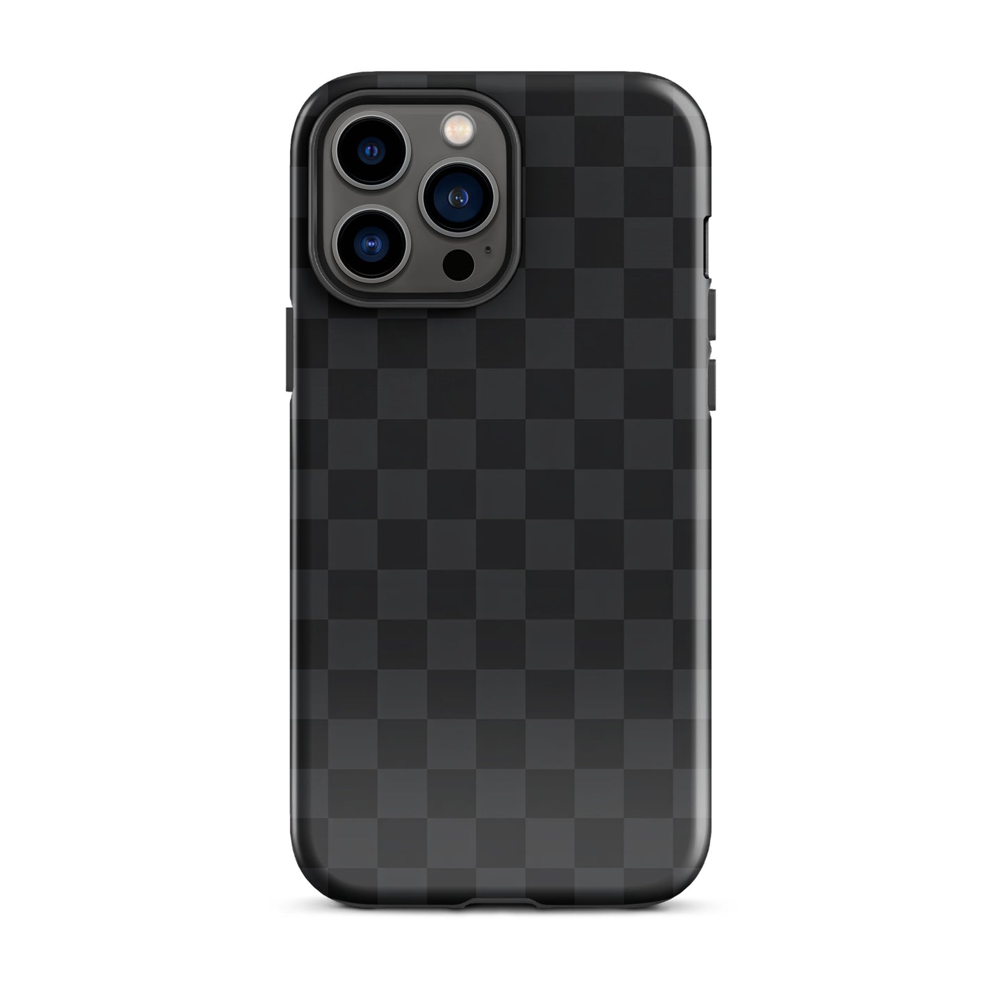 Phone Case for iPhone with black and charcoal checkered design, perfect for modern minimalists seeking style and protection.