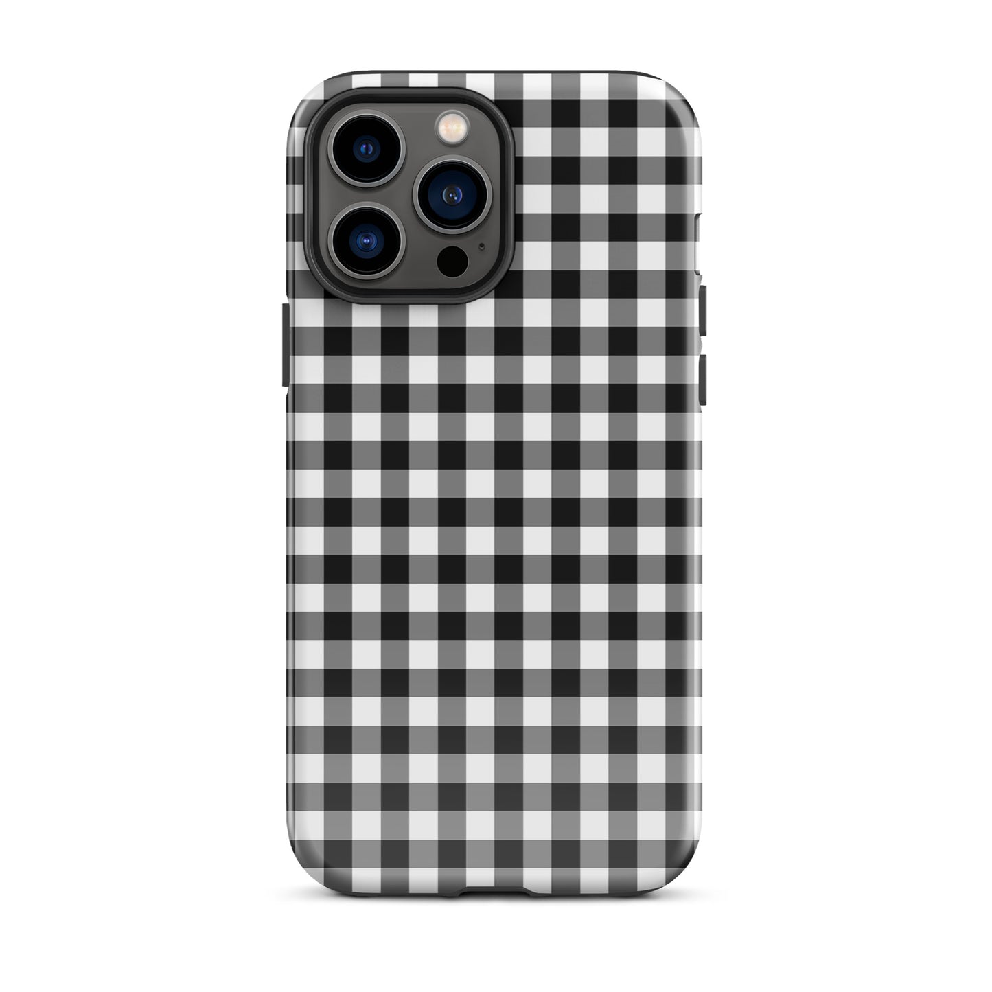 Black-and-white gingham pattern Phone Case for iPhone showcasing charming style and durable protection.