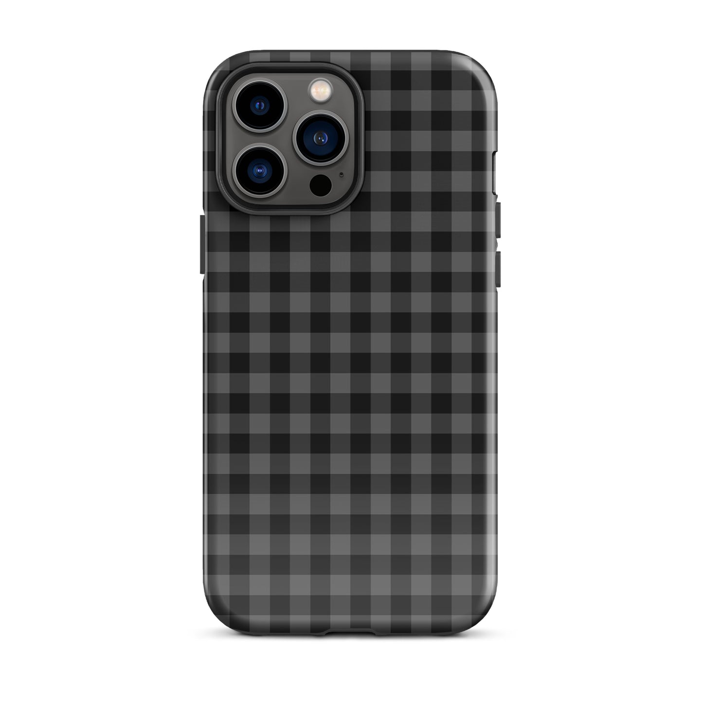 Phone Case with black-and-charcoal gingham pattern for iPhone, offering modern style and protection.
