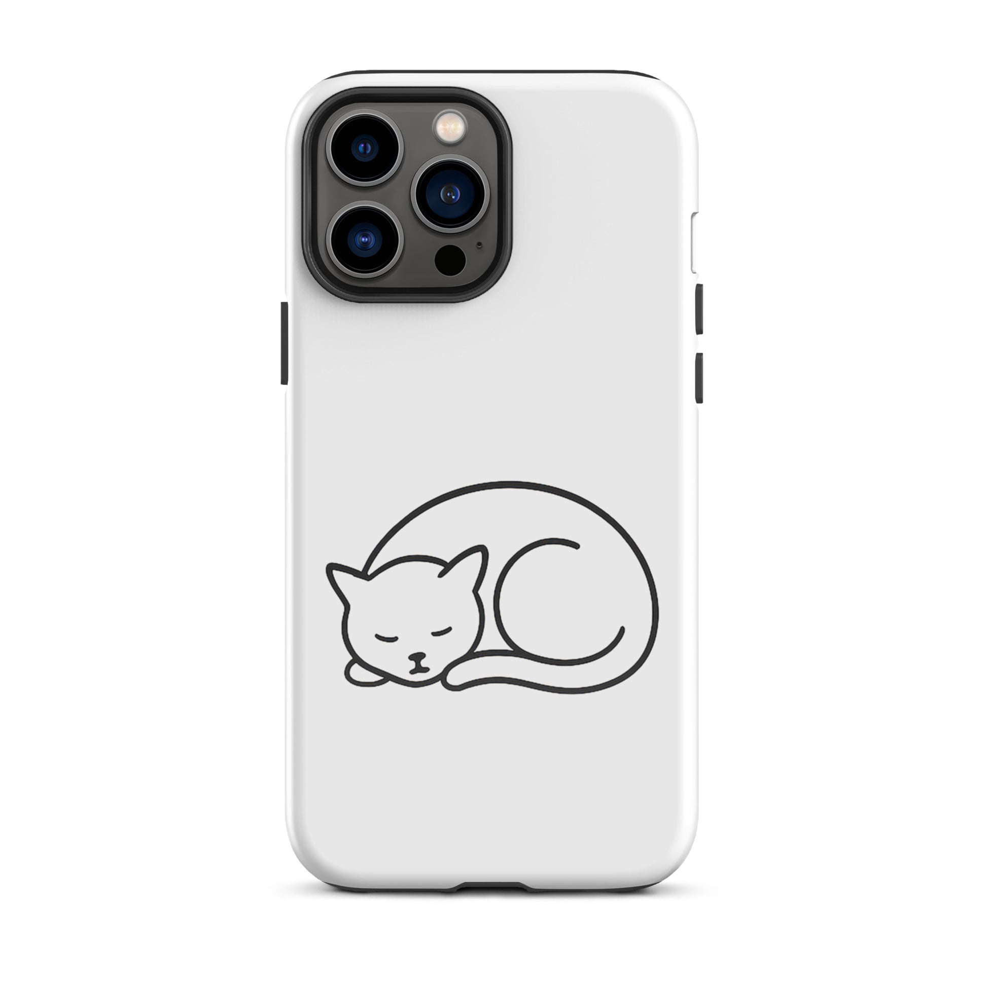 phone case with minimalist curled-up cat design for iPhone, featuring dual-layer protection for cat lovers