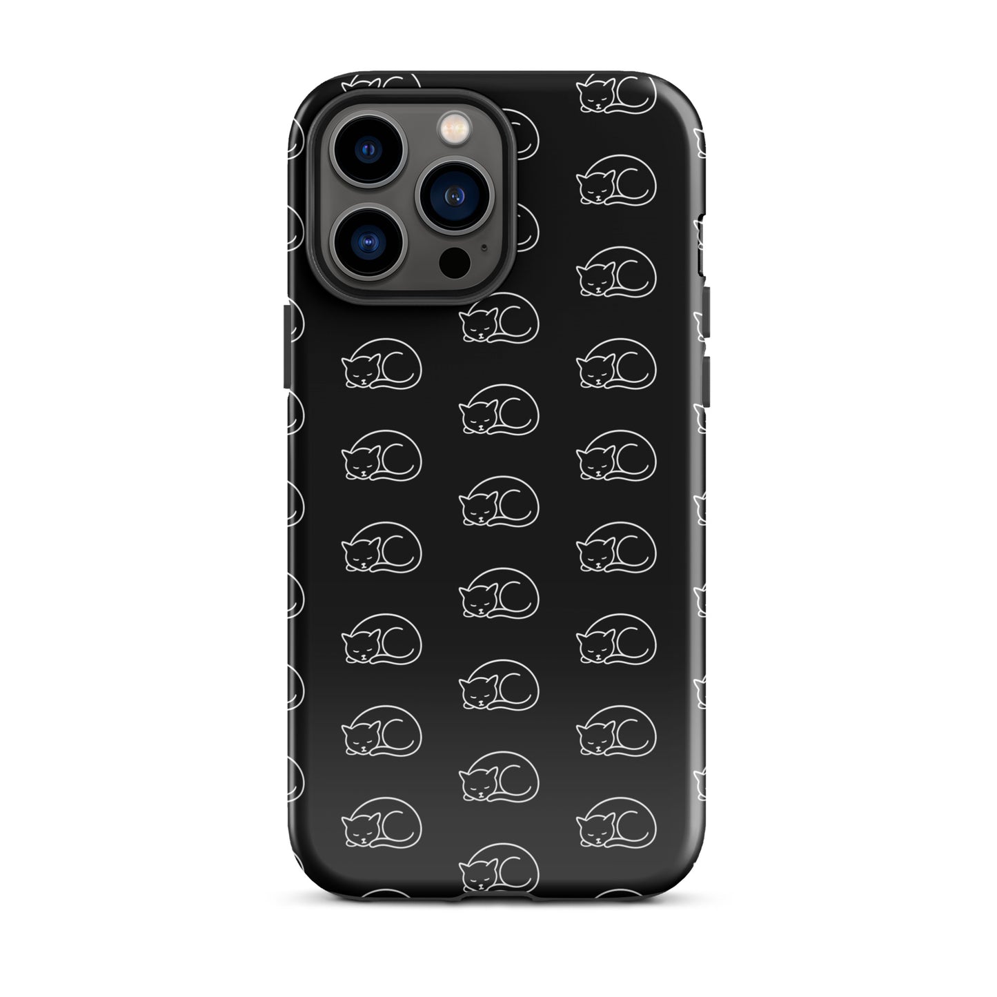 Phone case with curled-up cat pattern for iPhone, perfect for feline fans seeking stylish device protection.
