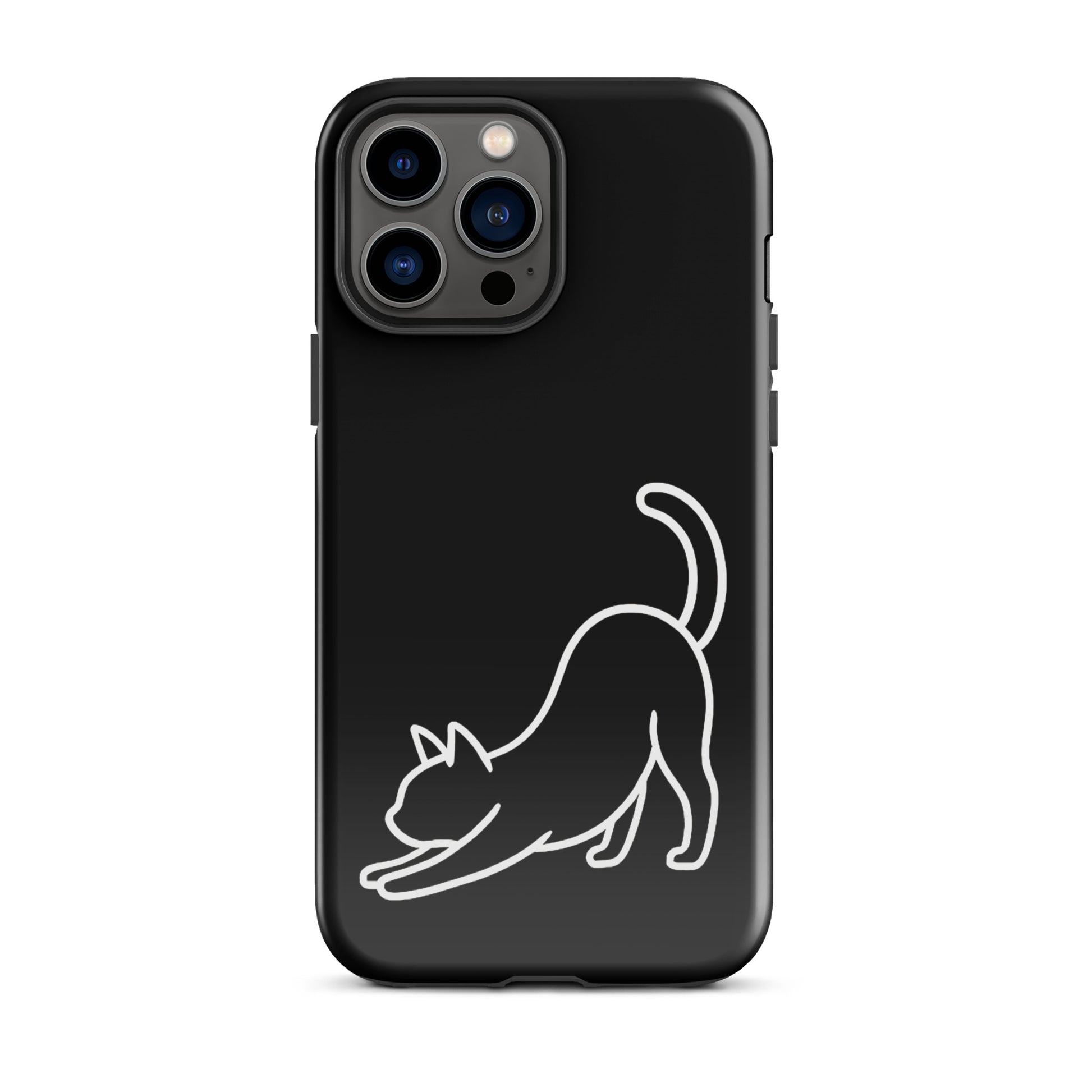 Phone Case for iPhone with minimalist stretching cat design, combining feline aesthetics with impact protection for cat lovers.