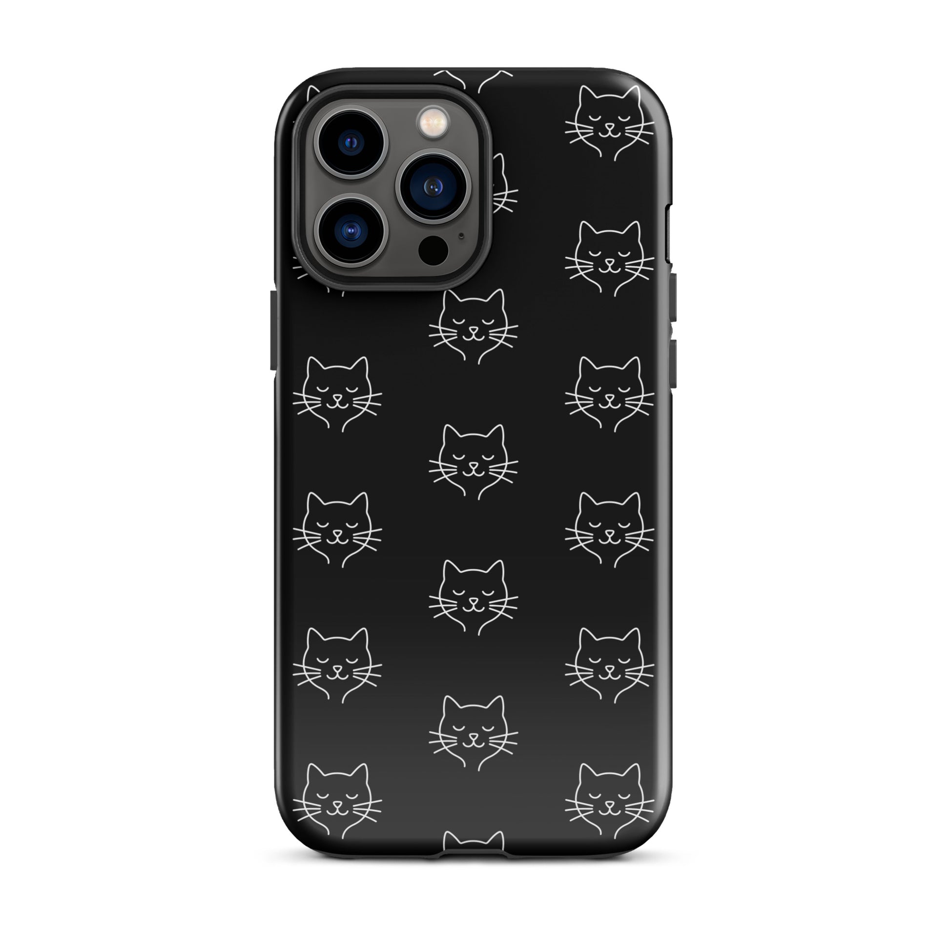 Phone Case with cute minimalist cat pattern design for iPhone, perfect for cat enthusiasts seeking stylish device protection.