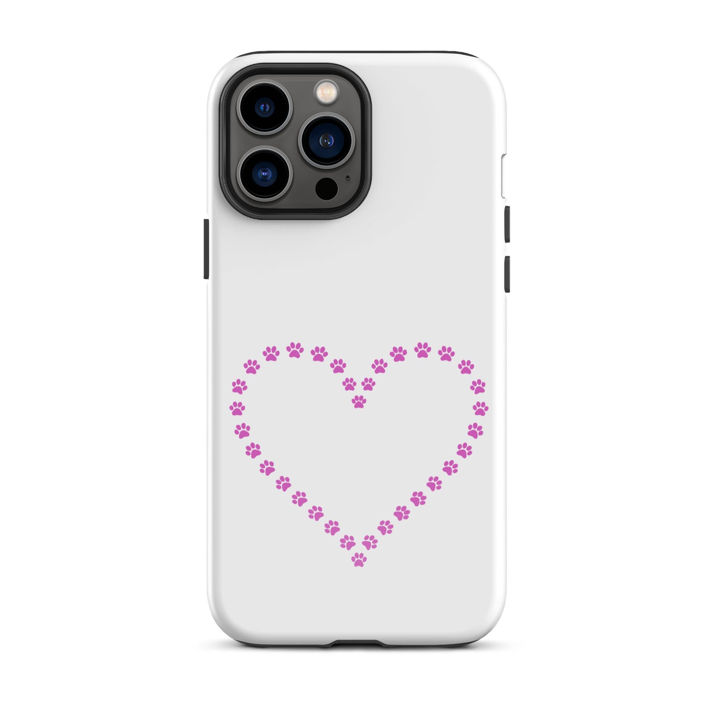 Phone Case for iPhone with cute pink paw print heart design for pet lovers