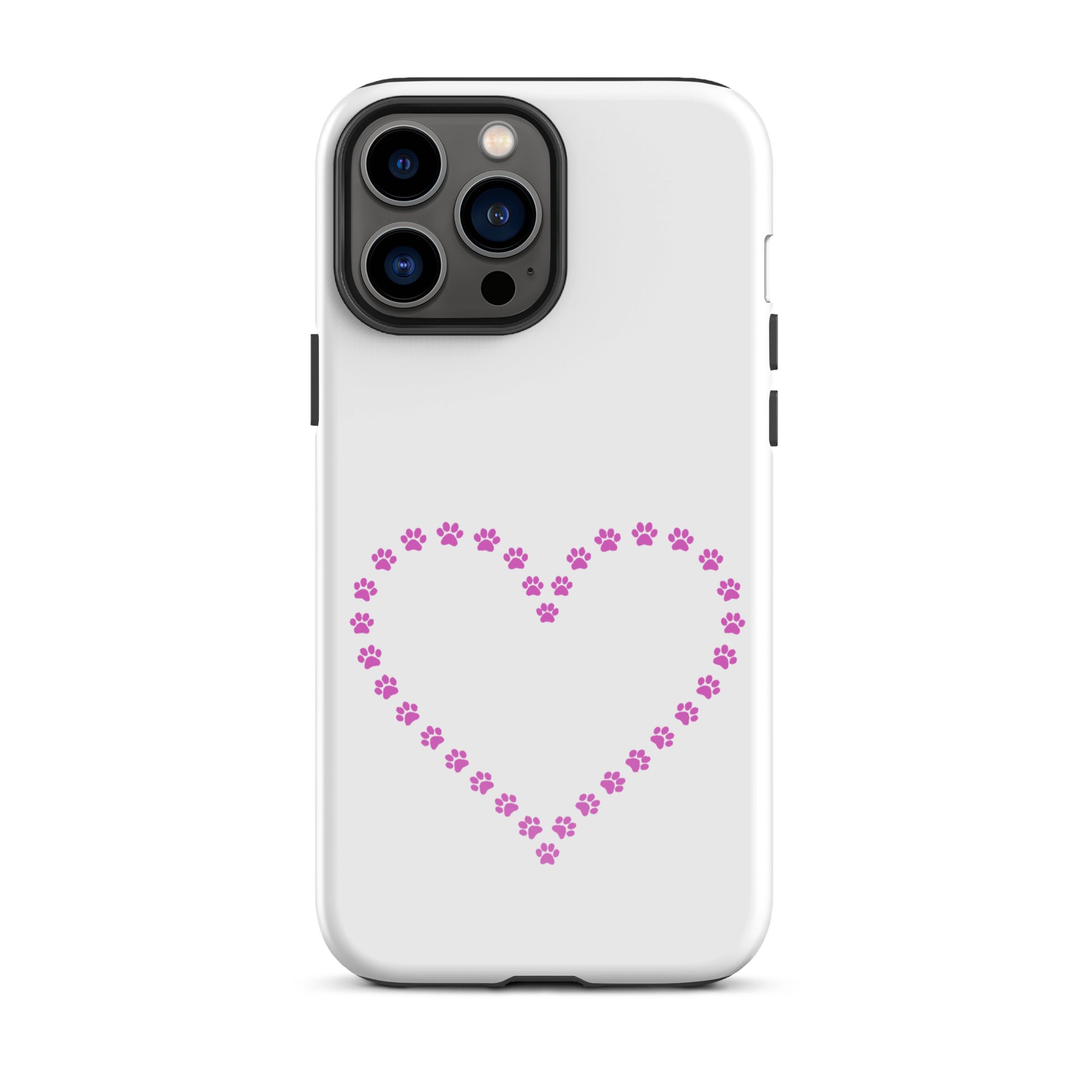 Phone Case for iPhone with cute pink paw print heart design for pet lovers