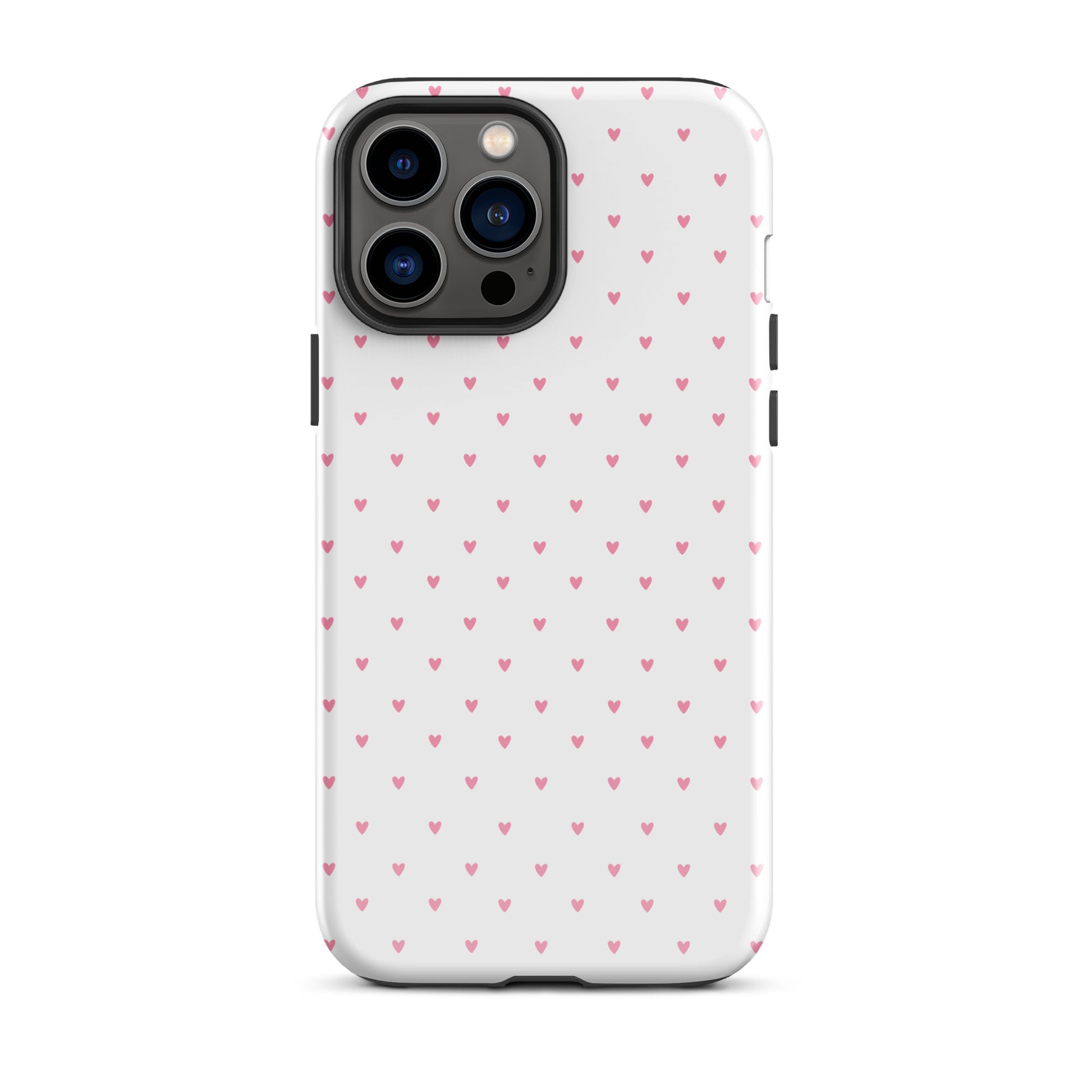 Phone Case for iPhone with heart-dot pattern, featuring playful pink hearts on a sleek design, perfect for a cute, modern look.