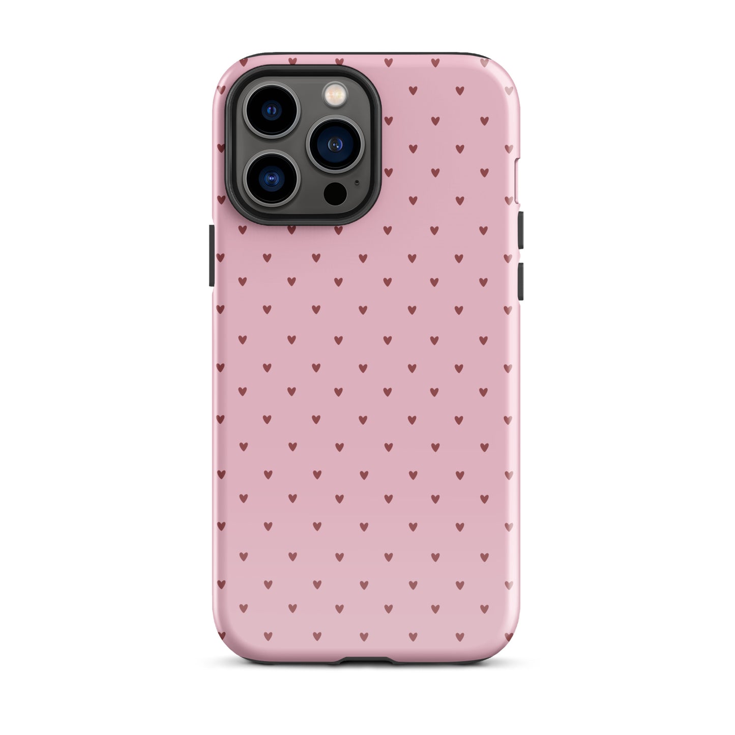 Phone Case with heart-dot pattern for iPhone, cute minimalist design with tiny hearts on bold background, stylish protective cover.