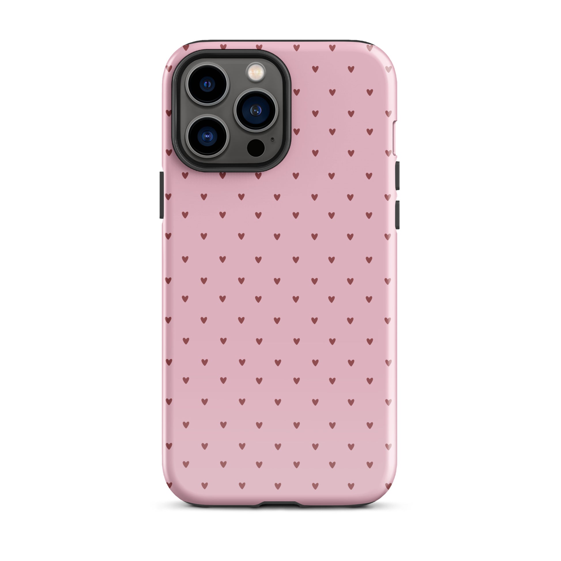 Phone Case with heart-dot pattern for iPhone, cute minimalist design with tiny hearts on bold background, stylish protective cover.