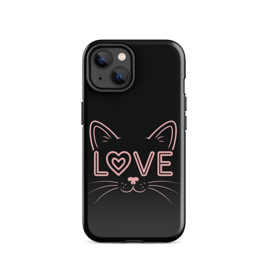 Cat Love phone case for iPhone featuring minimalist cat face design with 'LOVE' accent.