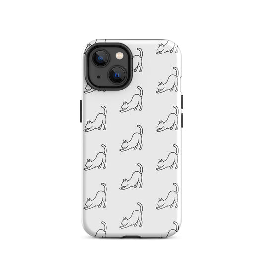 Phone Case featuring minimalist stretching cat pattern for stylish feline lovers.