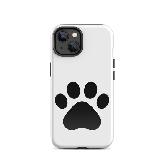 Phone Case for iPhone featuring a minimalist black paw print design on a clean white background.