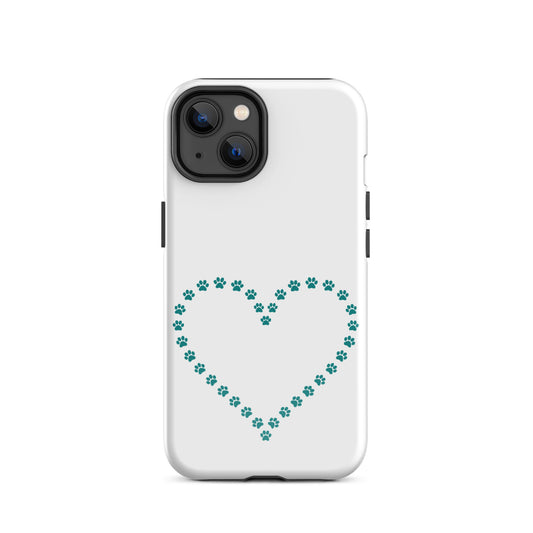 Phone Case for iPhone featuring a cute heart design made of paw prints for pet lovers.