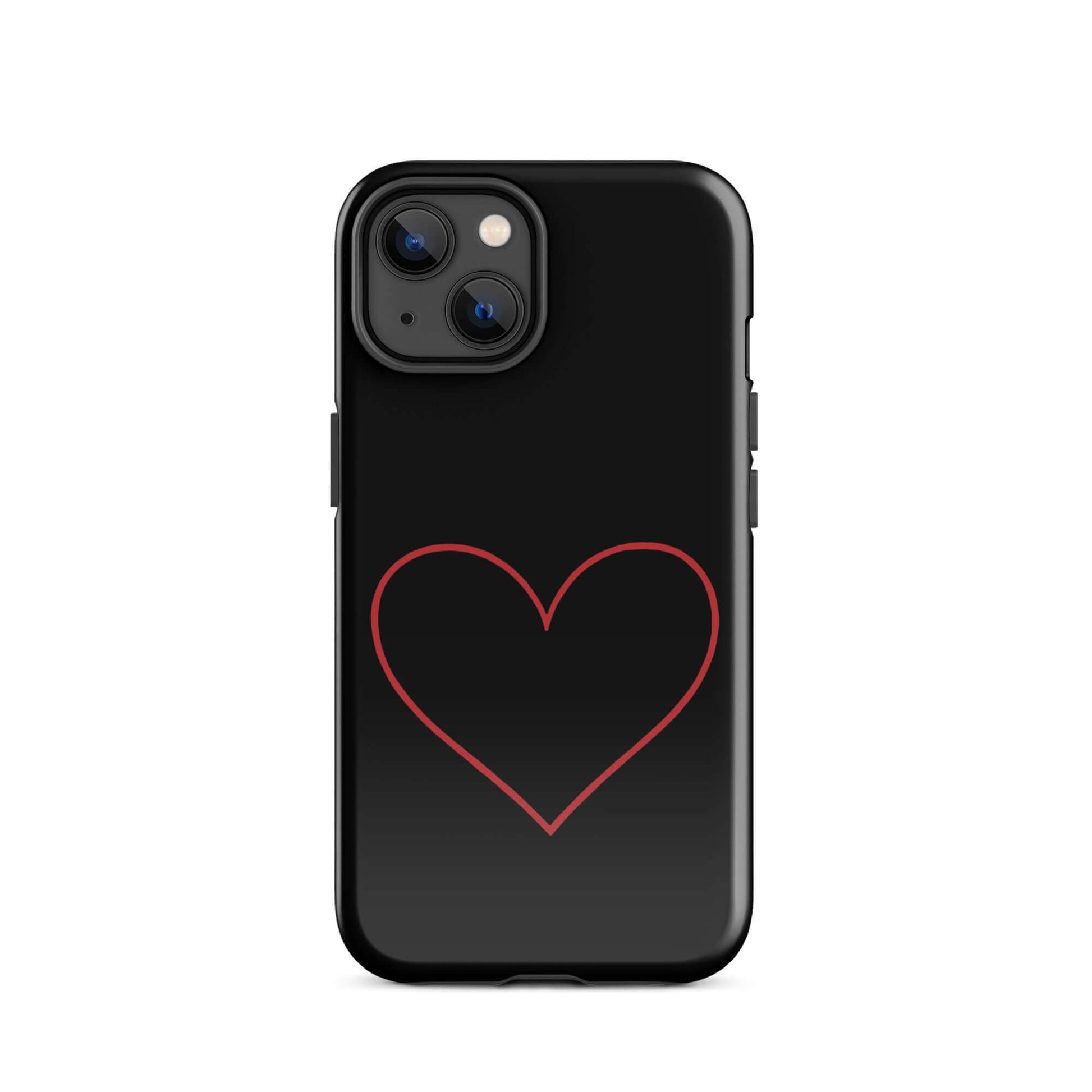 Phone Case for iPhone featuring a minimalist crimson heart design on a sleek black background.