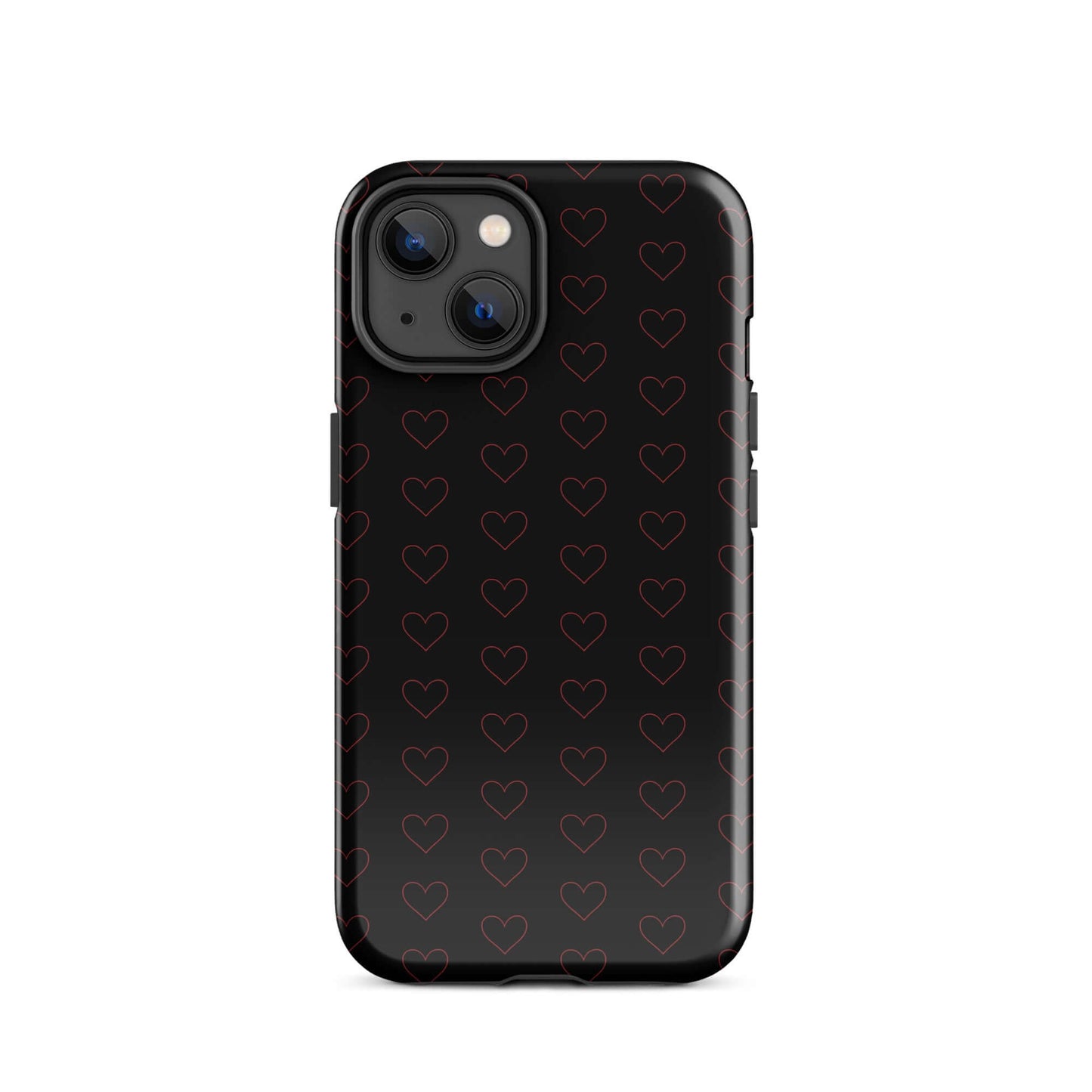 Phone Case for iPhone featuring an elegant crimson heart pattern on a sleek black background.