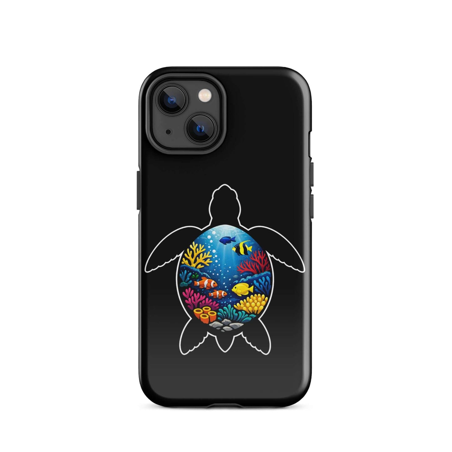 Phone Case for iPhone featuring vibrant sea turtle reef design with colorful coral and marine life.