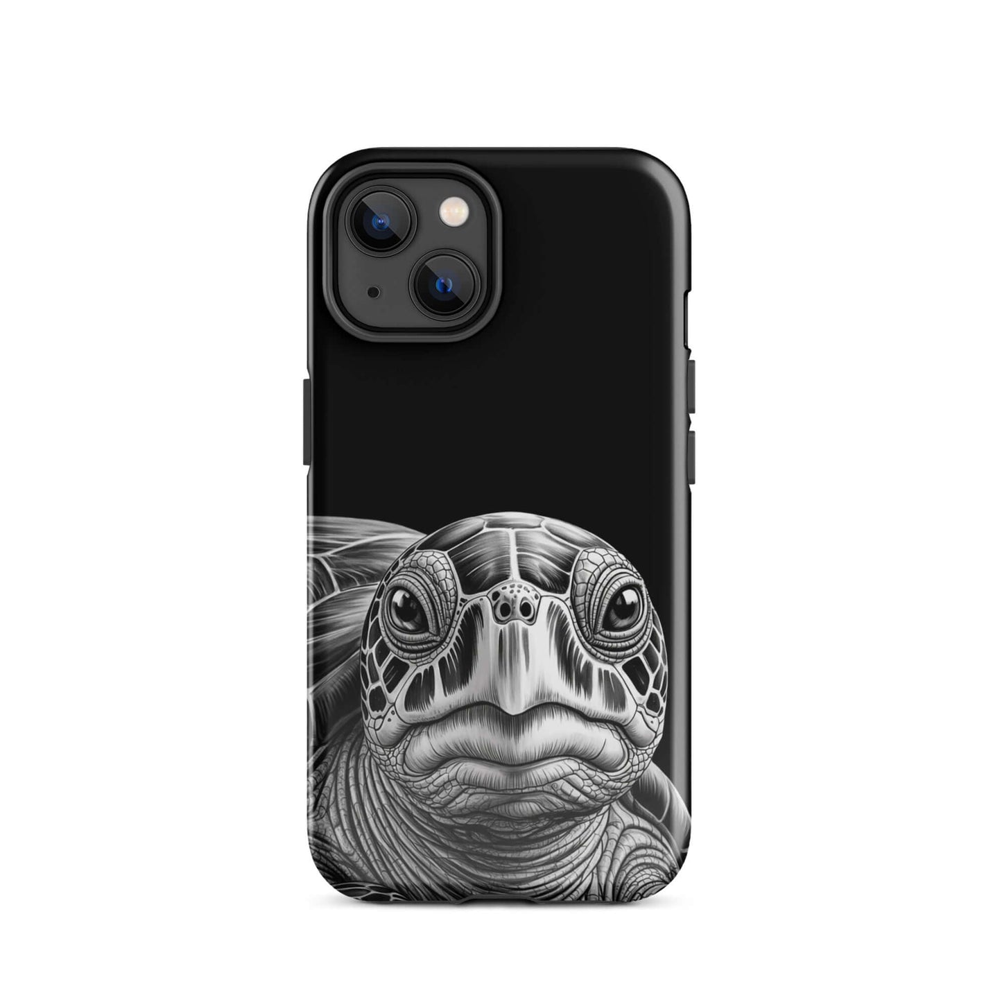 Phone Case for iPhone with ancient sea turtle art sketch, showcasing detailed turtle design against a sleek black background for elegant protection.