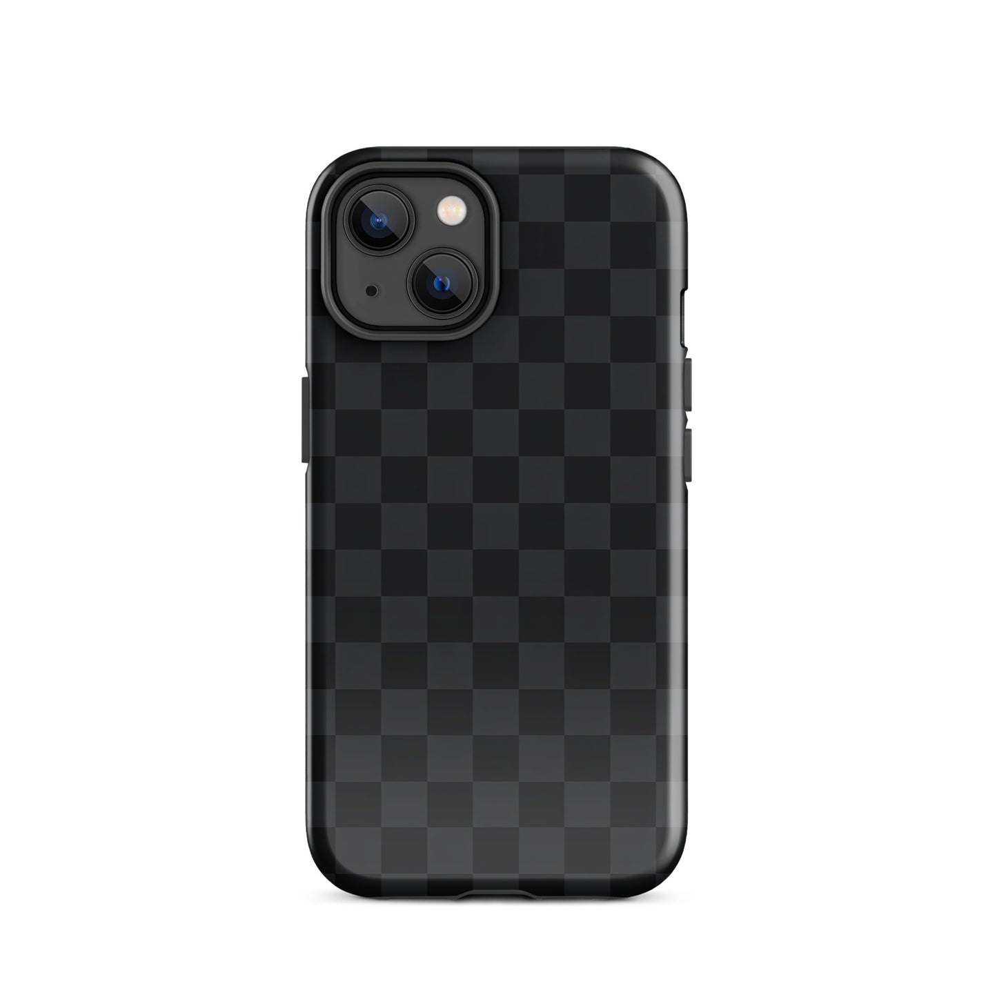 Phone Case for iPhone with black and charcoal checkered design, perfect for modern minimalists, adds style and protection.