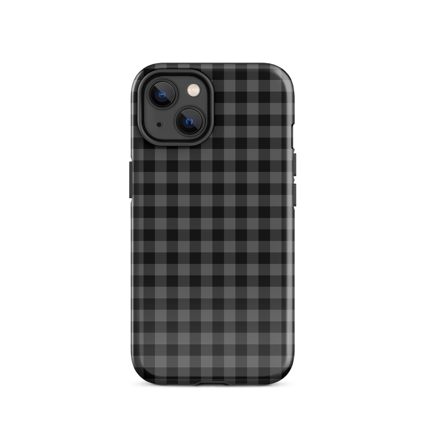Phone Case for iPhone with black-and-charcoal gingham pattern offers stylish protection and luxury craftsmanship.