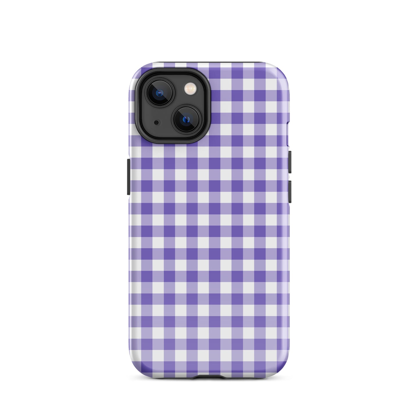 Phone Case for iPhone with purple and white gingham pattern for stylish protection and luxury design.