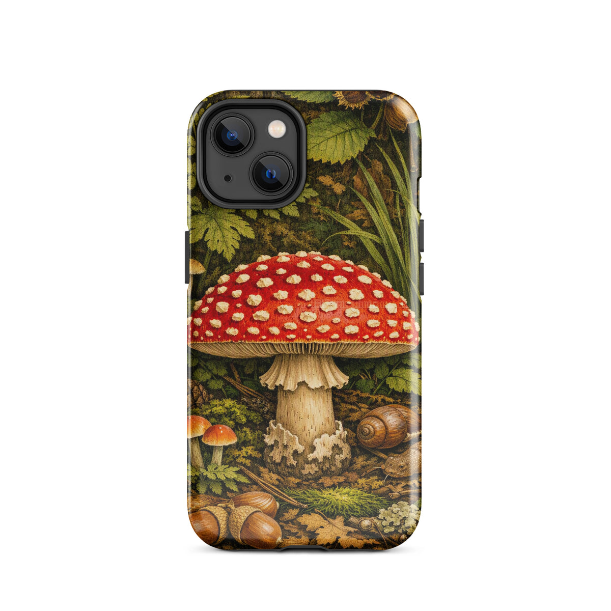Phone Case featuring Amanita muscaria mushroom in lush forest design for iPhone