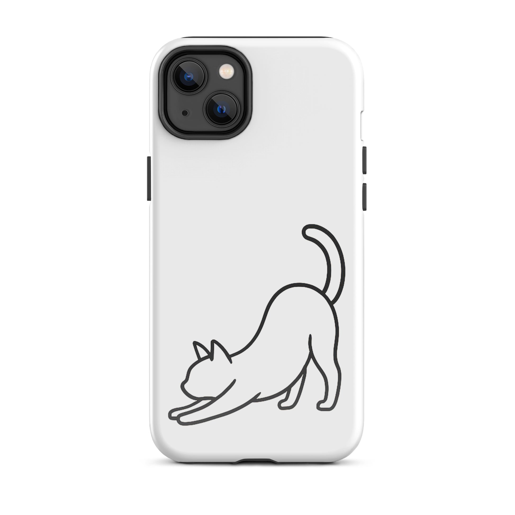 Phone Case featuring minimalist stretching cat design, offering dual-layer protection for your device.