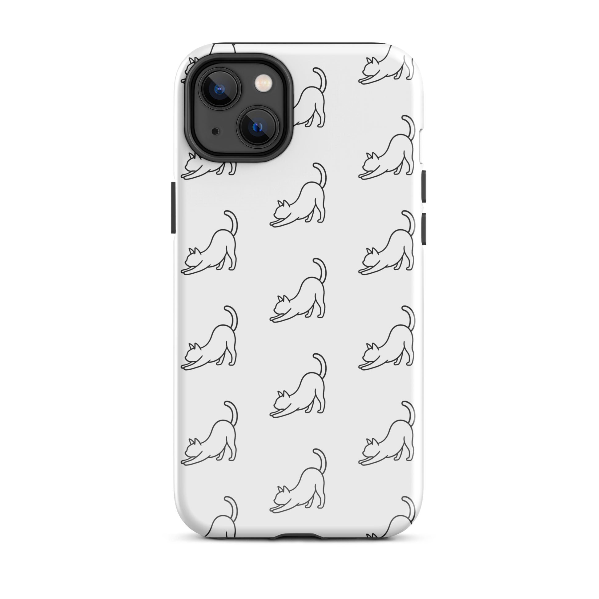 Phone Case for iPhone featuring a minimalist stretching cat pattern, perfect for cat lovers and device protection.
