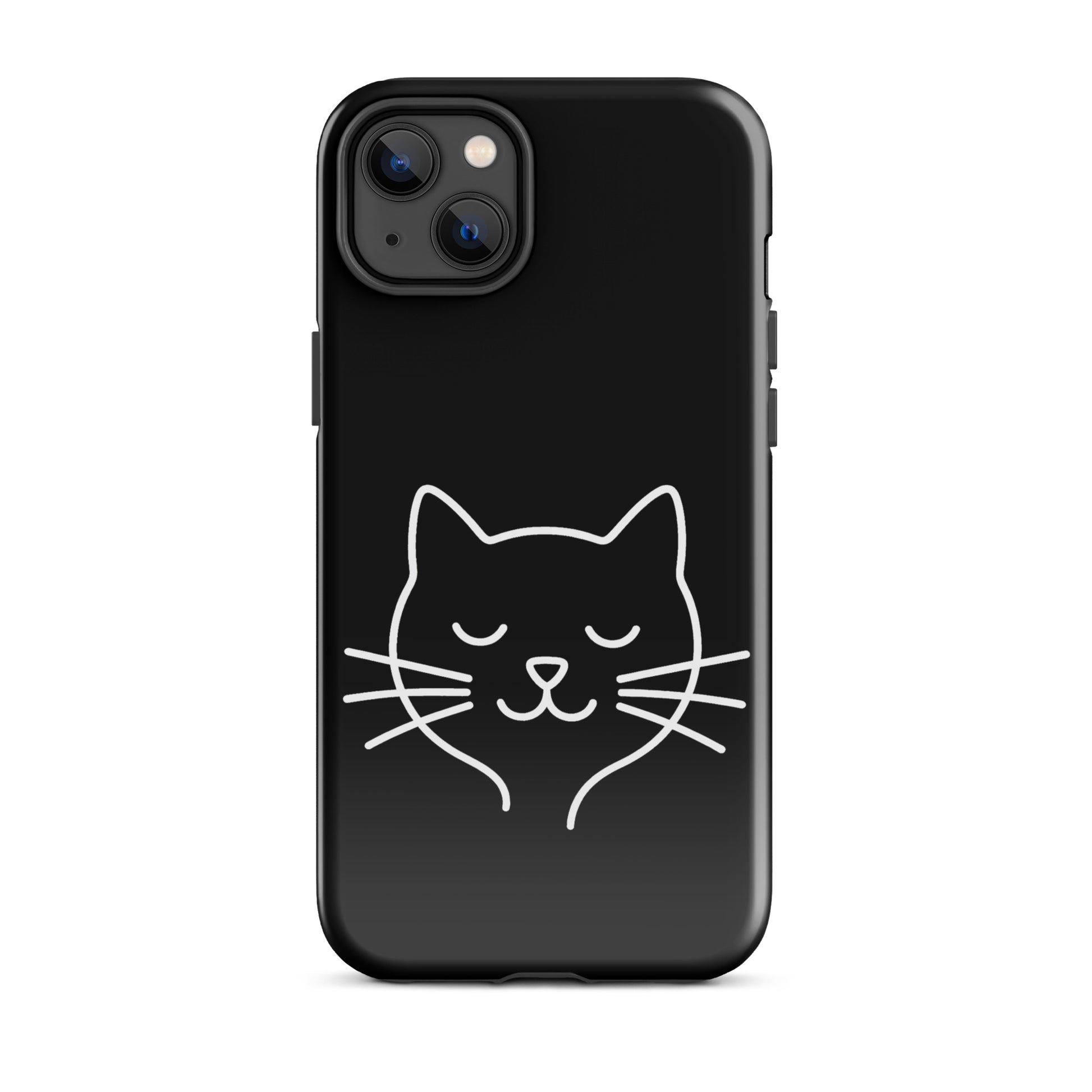 Phone Case for iPhone featuring cute minimalist cat line art design on a black background.