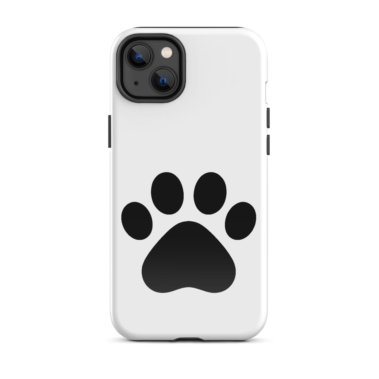 Phone Case for iPhone featuring a minimalist black paw print design on a white background.