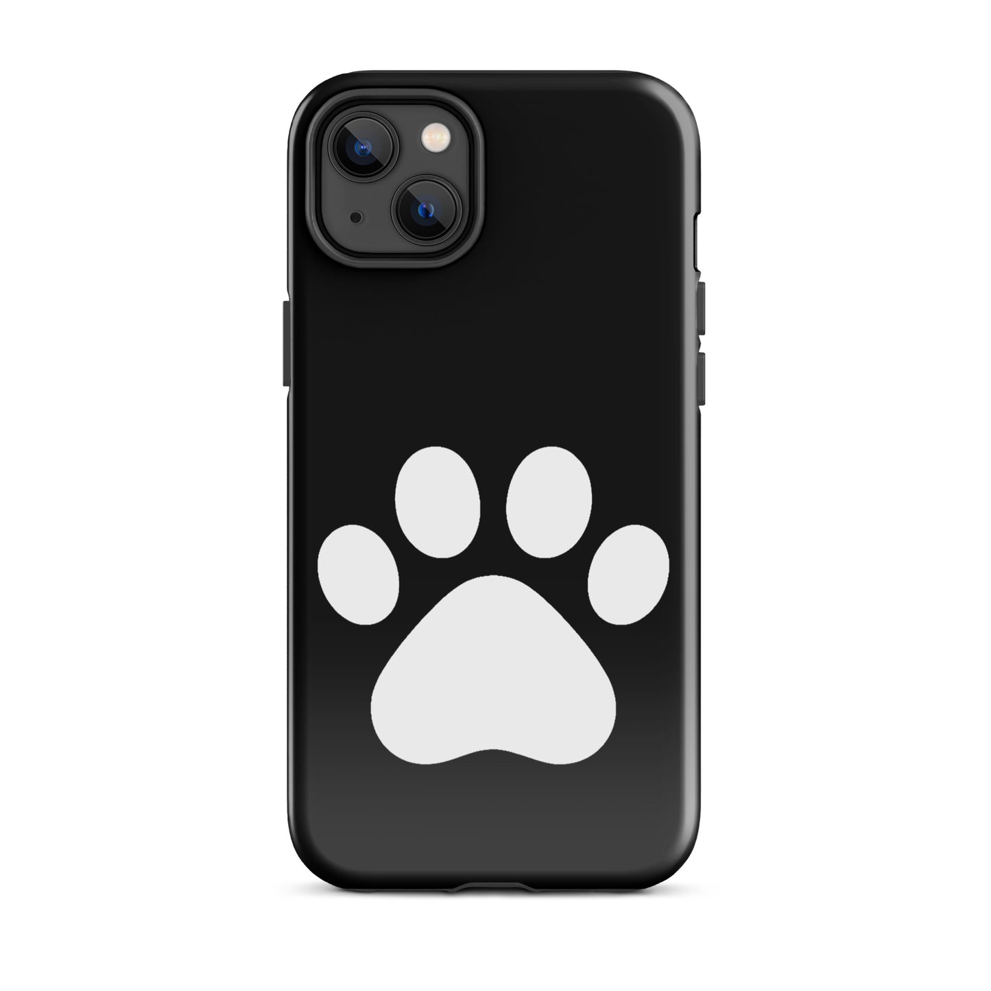Phone Case for iPhone featuring a minimalist white paw print design on a sleek black background.