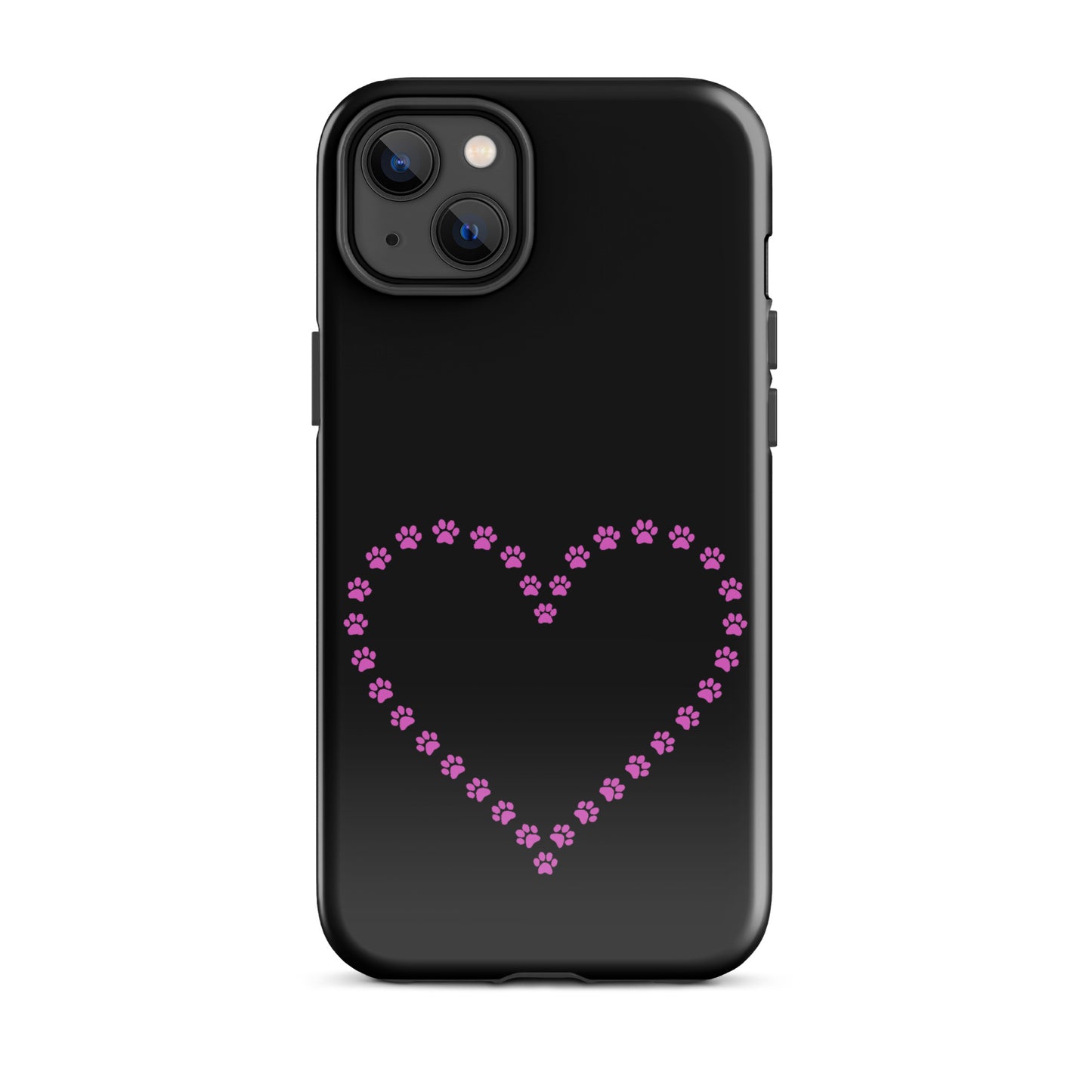 Phone Case featuring a cute paw print heart design for pet lovers on a black background.