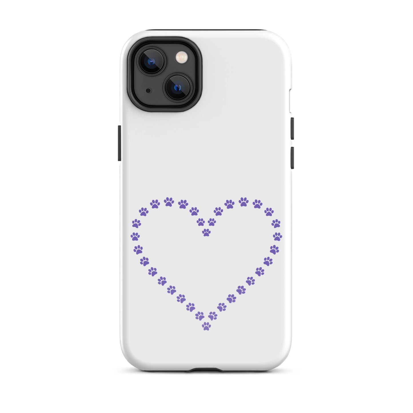 Phone Case for iPhone featuring a heart shape made of purple paw prints, perfect for pet lovers.