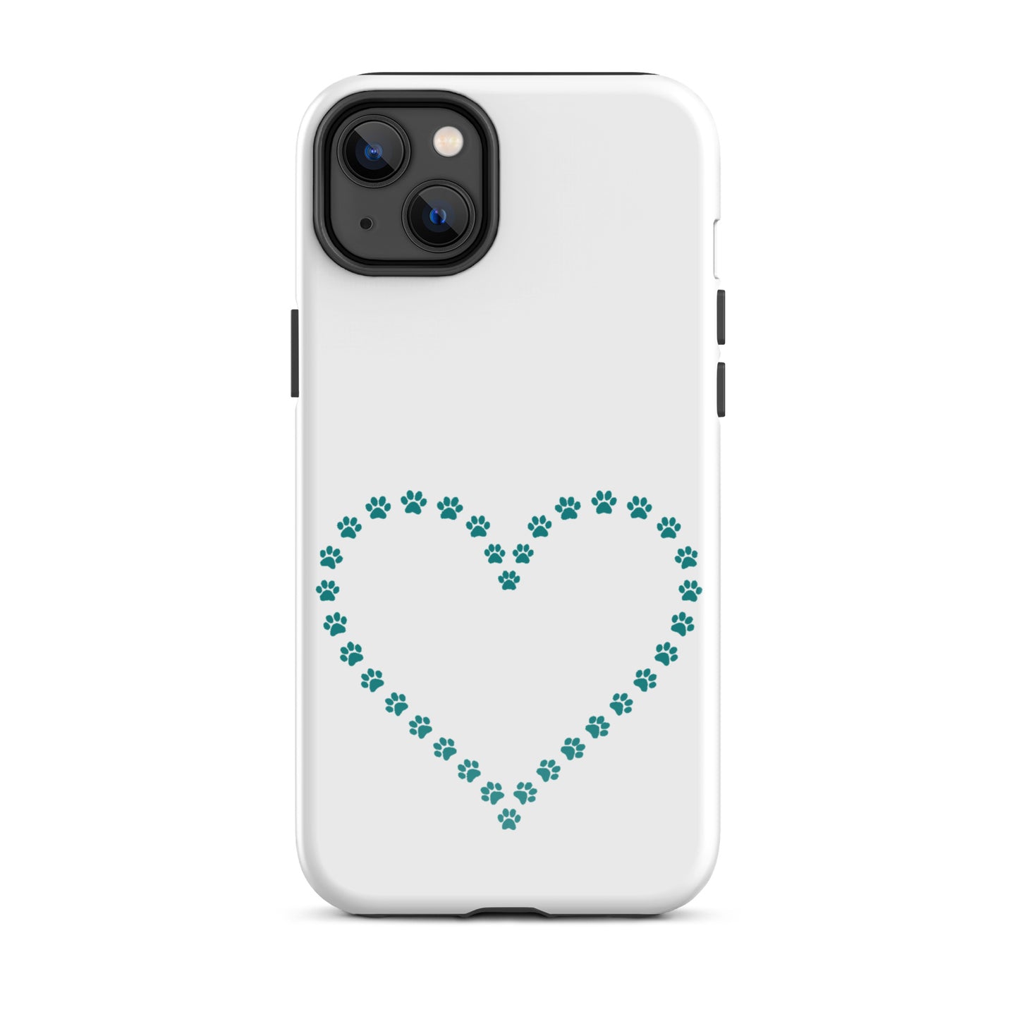 Phone Case featuring a heart design made of teal paw prints, perfect for pet lovers and minimalistic style.