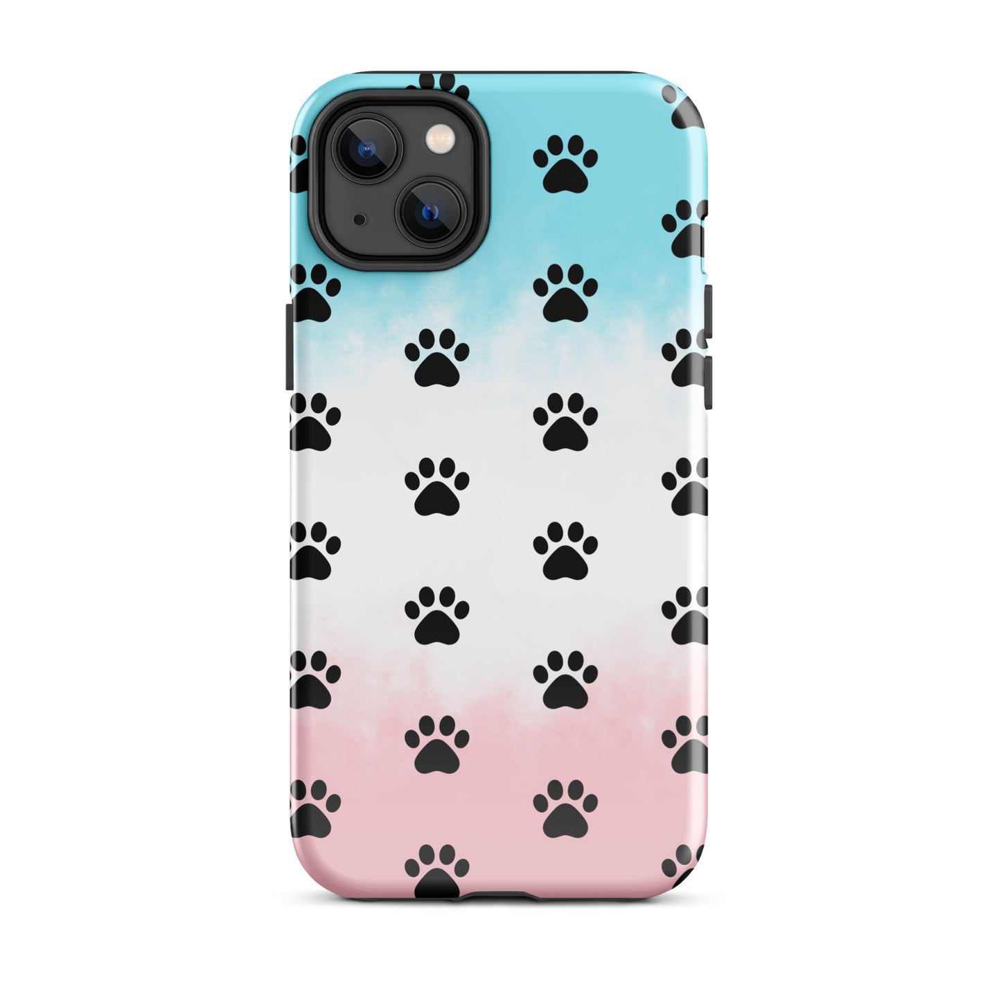Phone Case for iPhone featuring a playful paw print pattern on a colorful gradient background.