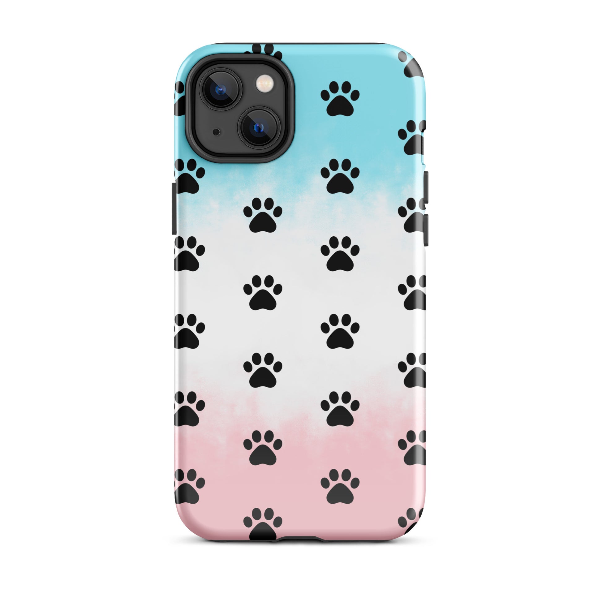 Phone Case for iPhone featuring a playful paw print pattern on a colorful gradient background.