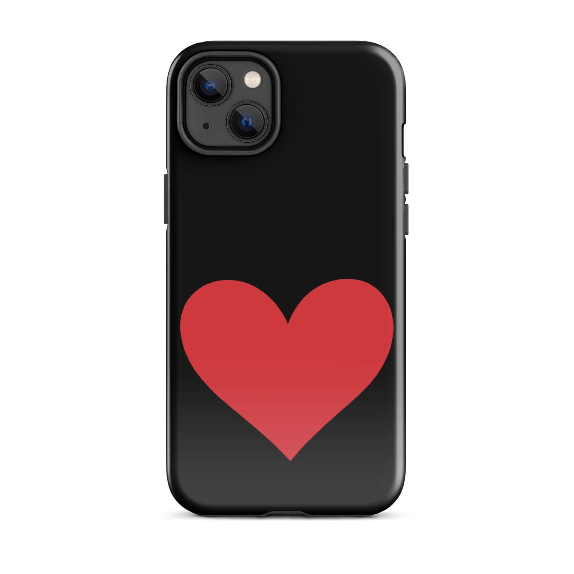Phone Case for iPhone featuring a bold red heart graphic on a black background.