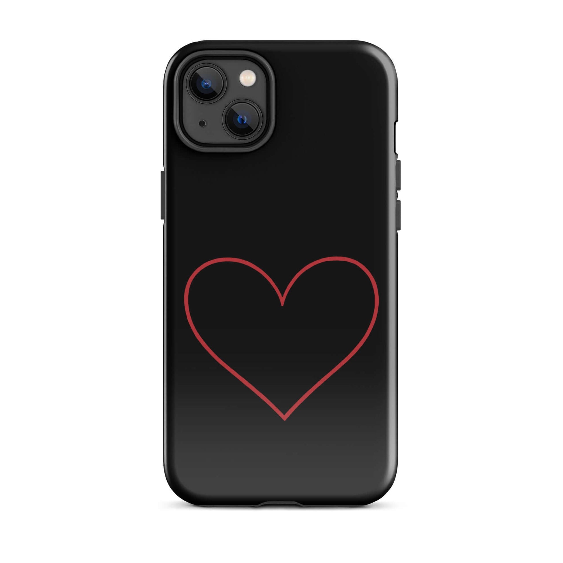 Phone Case for iPhone featuring a minimalist crimson heart design on a sleek black background.
