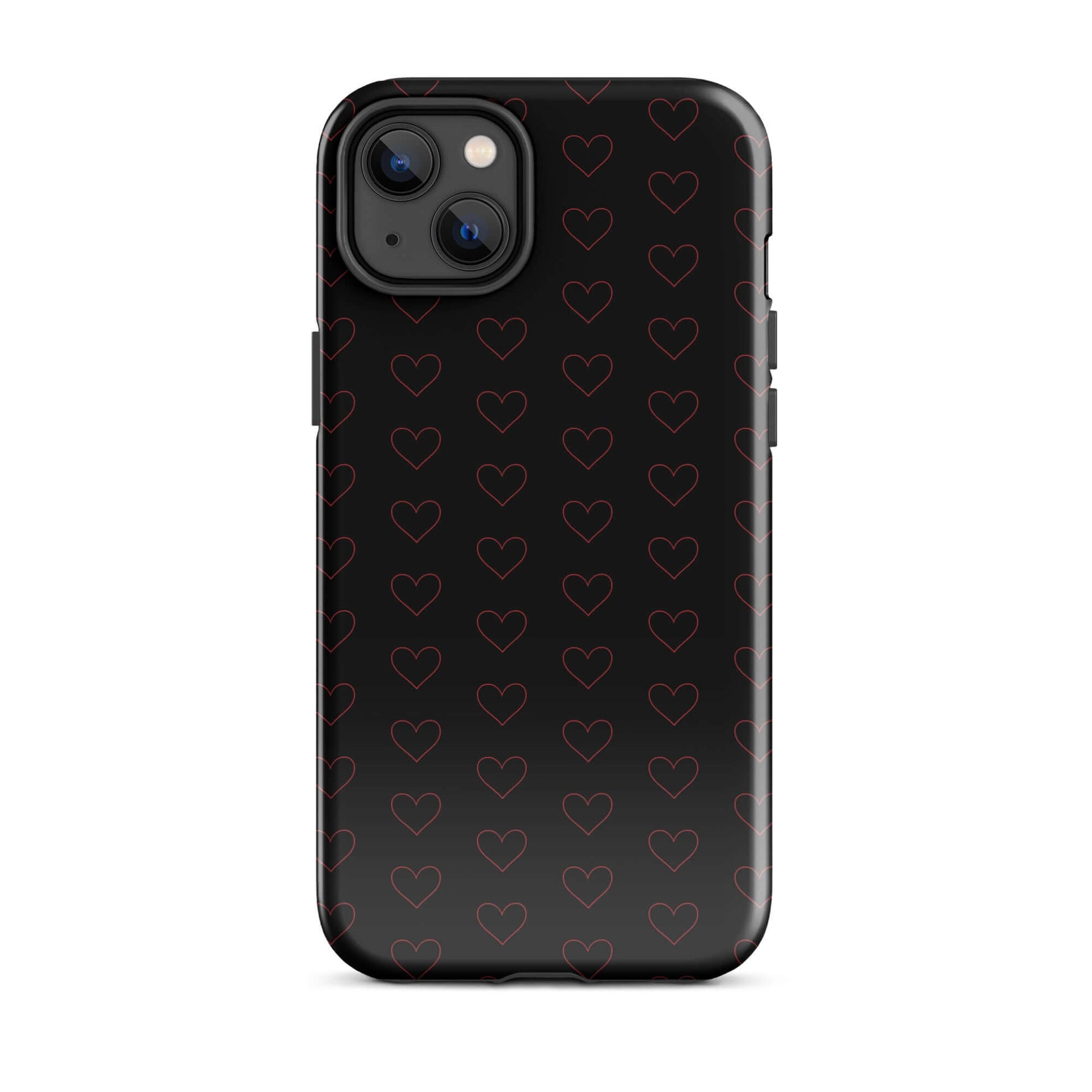 Phone Case for iPhone featuring a stylish crimson heart pattern on a sleek black background.