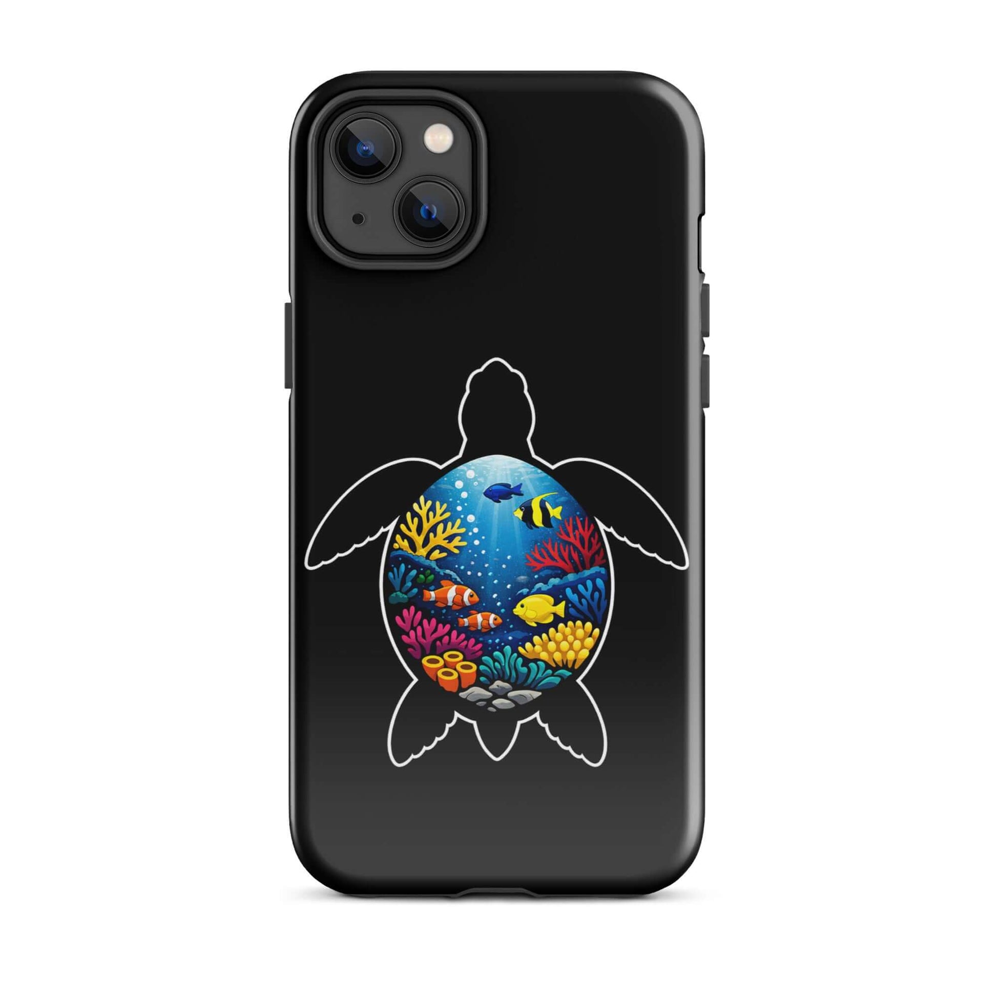 Phone Case for iPhone featuring vibrant sea turtle reef design with colorful coral scene.