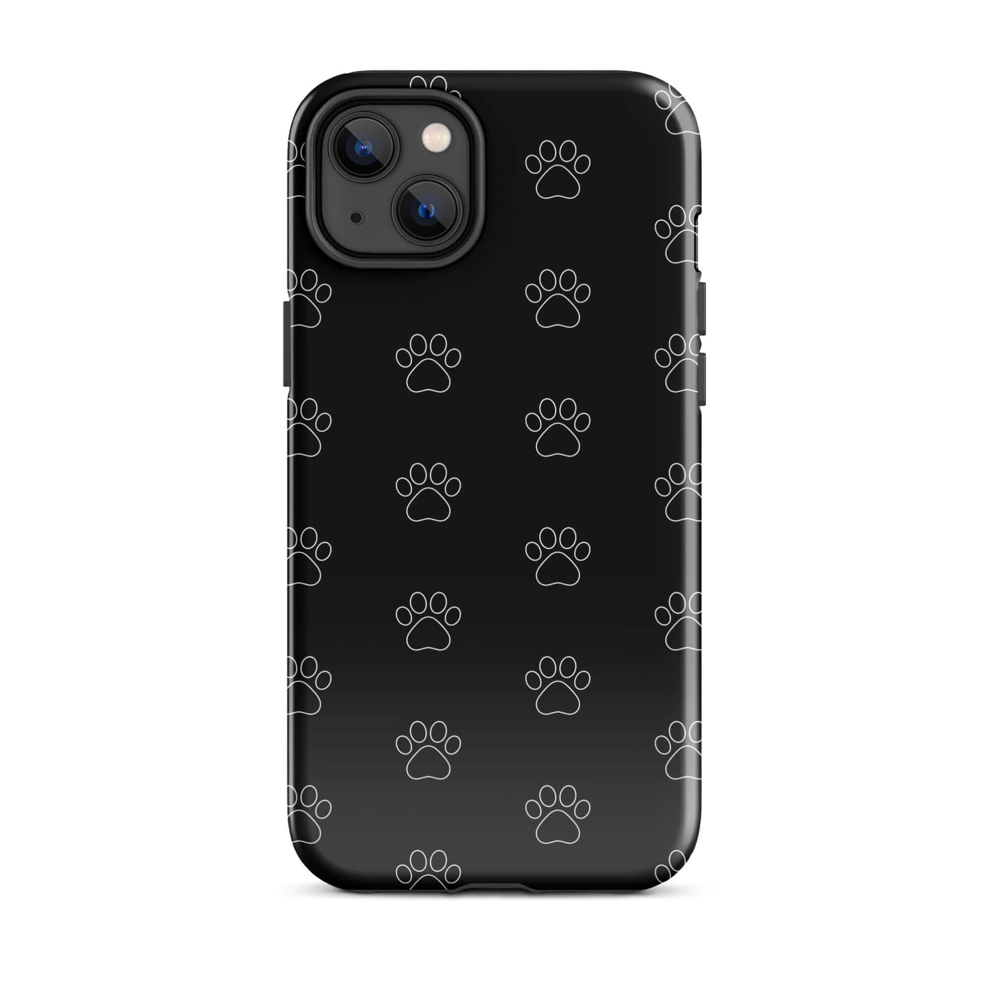 Phone Case for iPhone featuring a playful black paw print pattern, perfect for pet lovers.