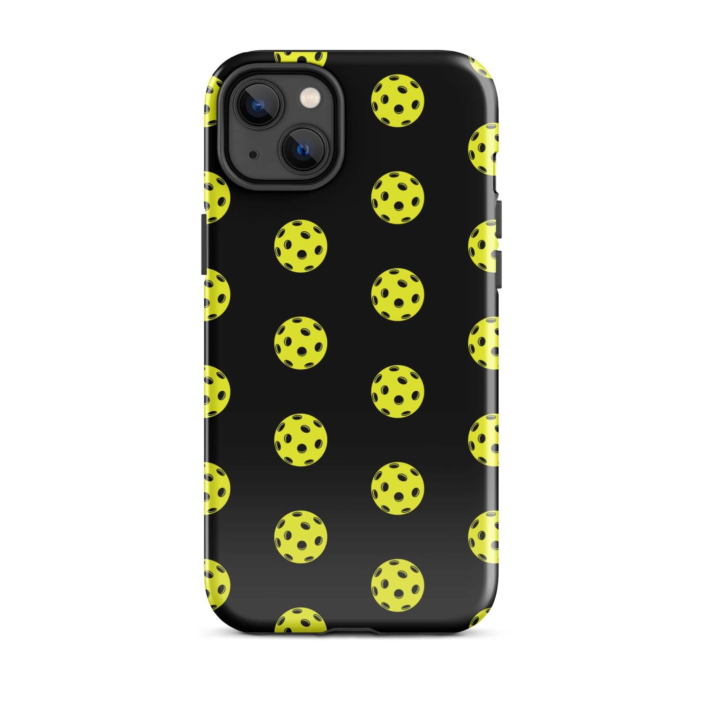 Phone Case featuring a playful pickleball pattern on a black background for sporty style.