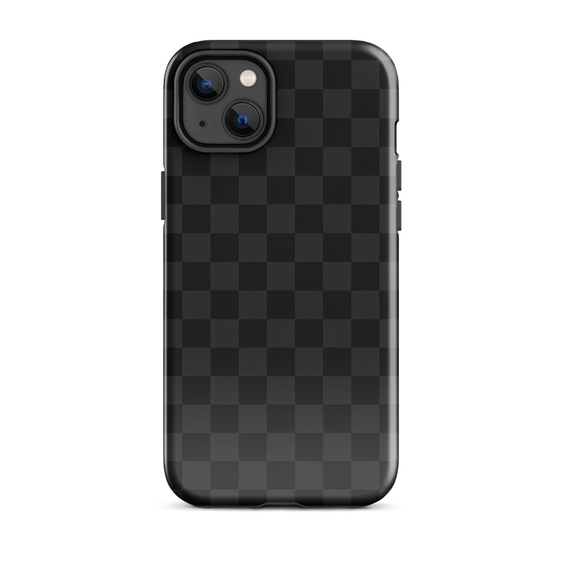 Phone Case for iPhone with black and charcoal checkered design, modern and sleek for minimalists, protects your device stylishly.