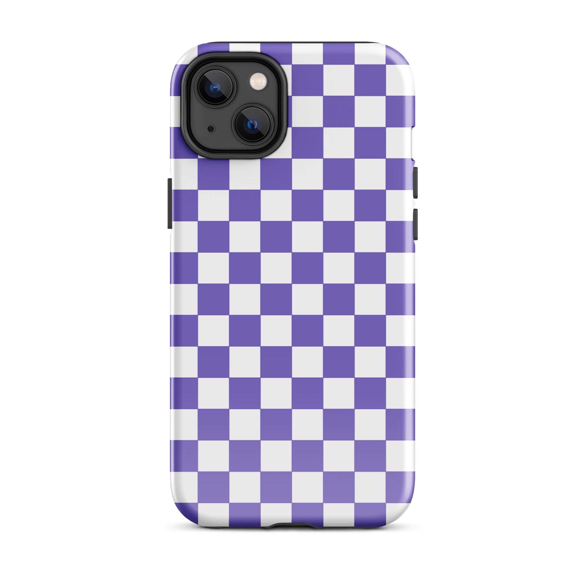 Phone Case with purple and white checkered pattern for iPhone, adding style and fun to your device.