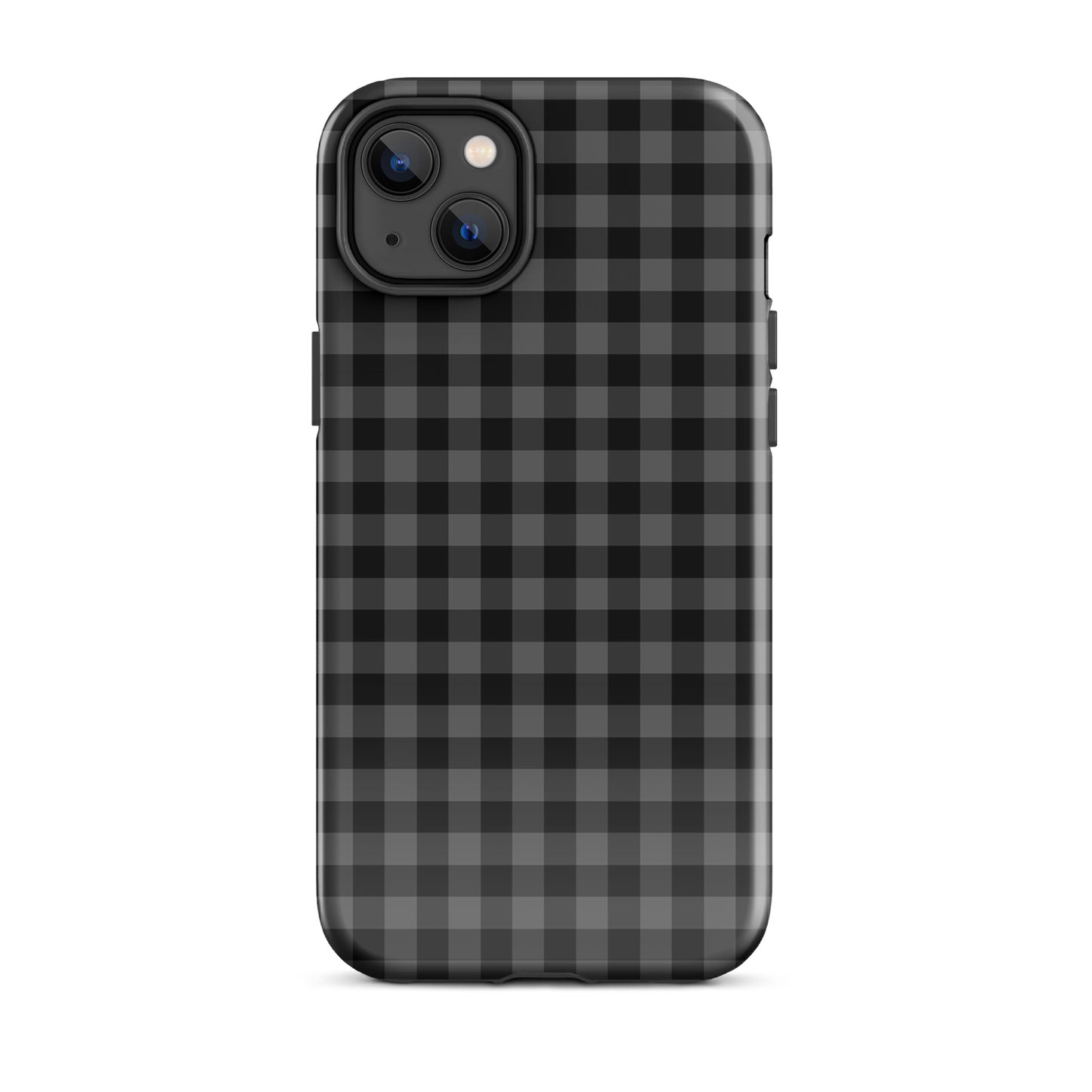 Phone Case with modern black and charcoal gingham pattern for iPhone, combining style and protection in a chic accessory.