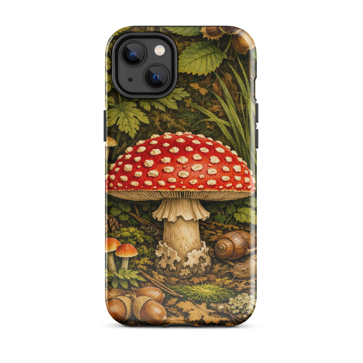Phone Case featuring Amanita Muscaria mushroom in lush forest design for iPhone