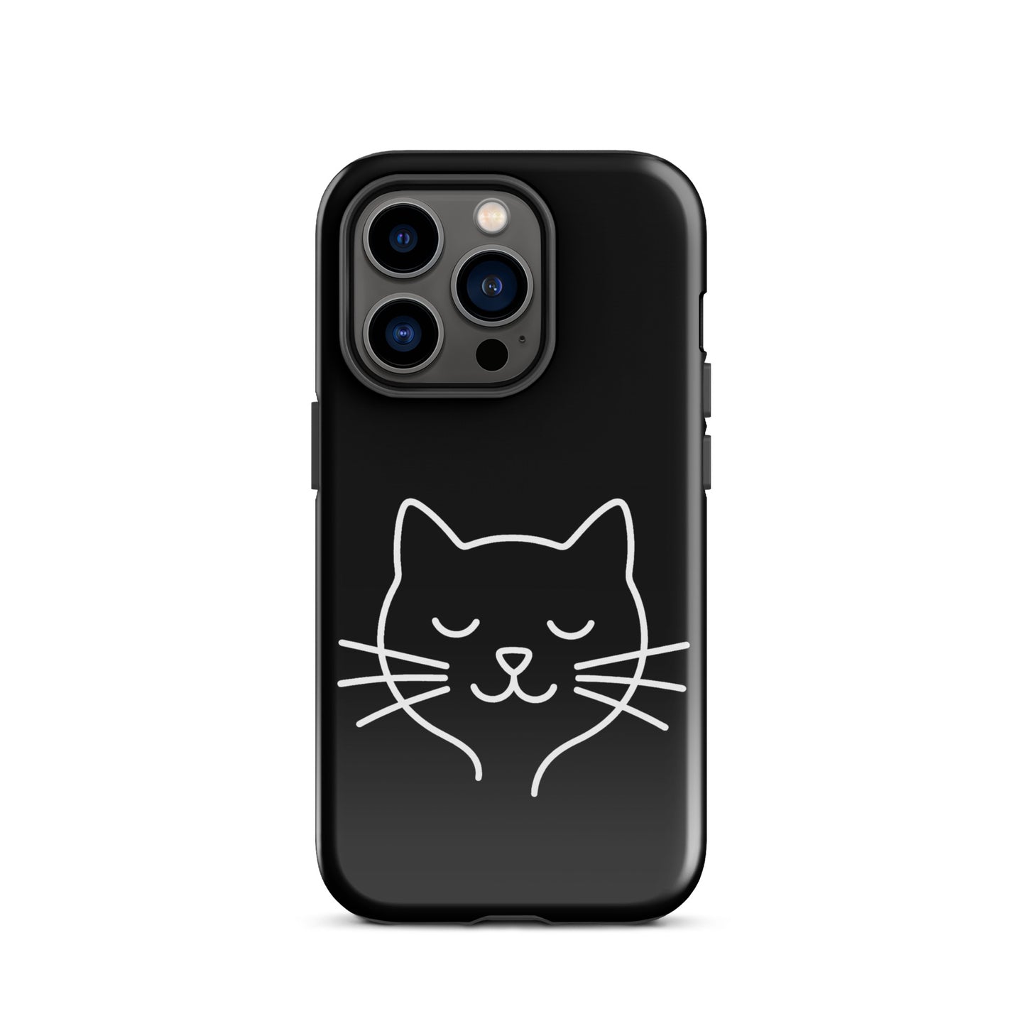 Phone Case for iPhone featuring cute minimalist cat line art design on a black background.