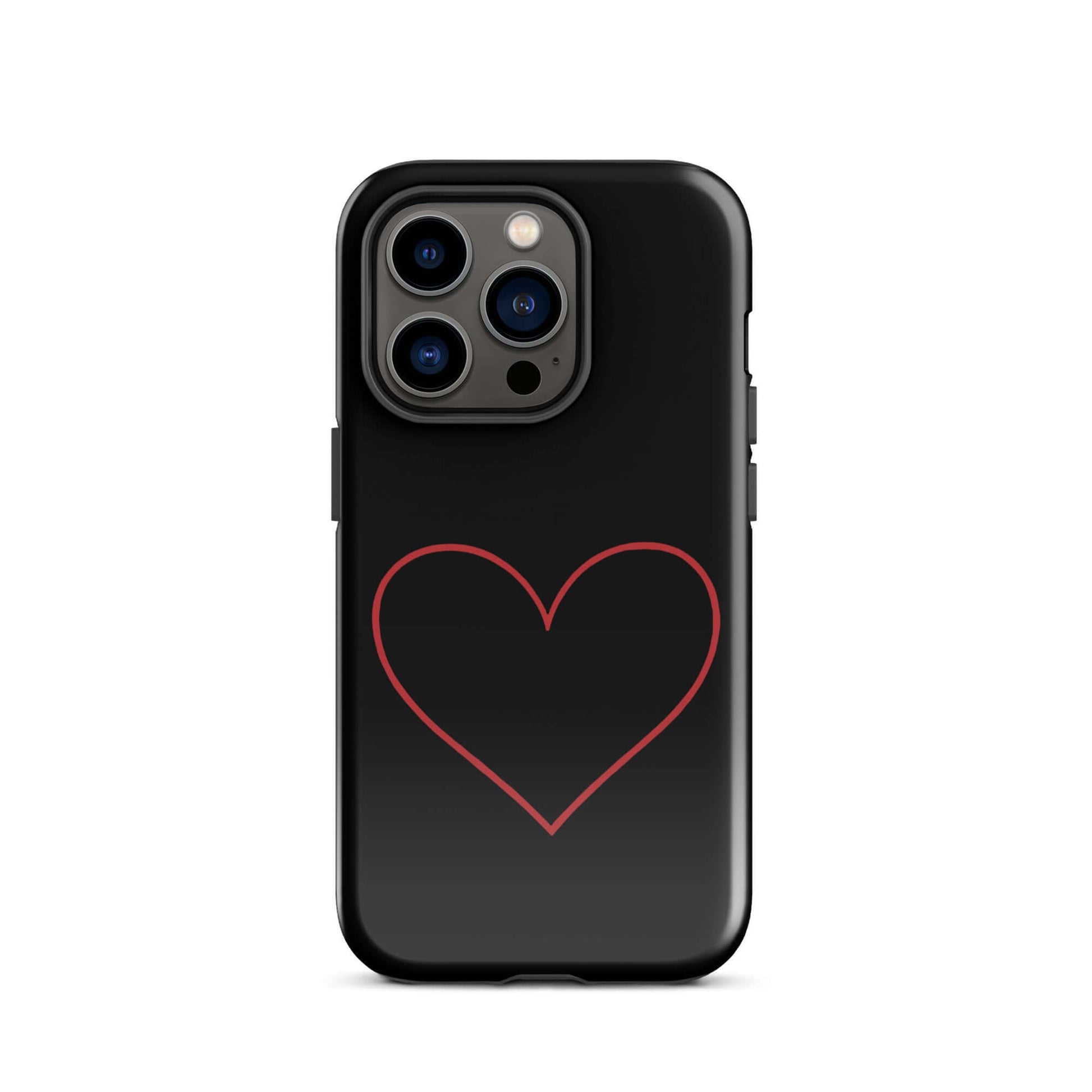 Phone Case for iPhone featuring a minimalist crimson heart design on a sleek black background.