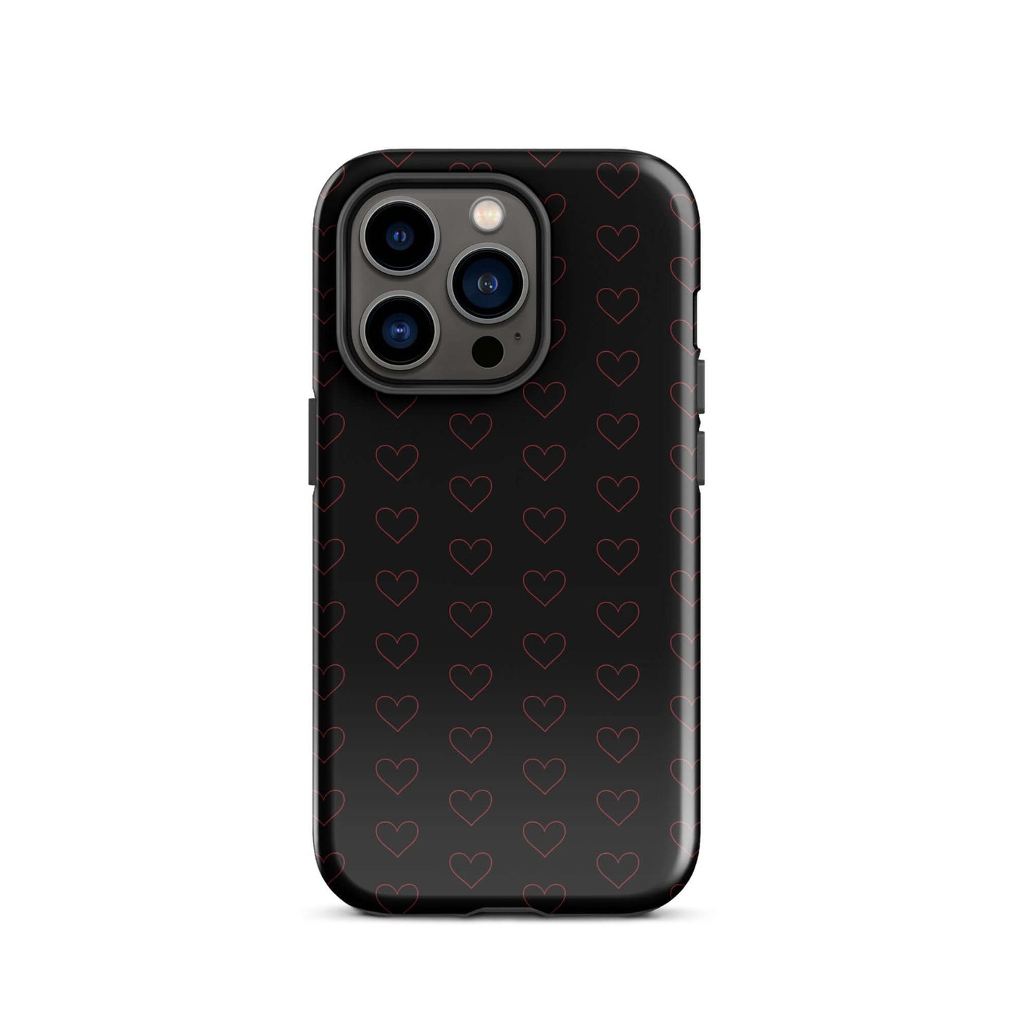 Phone Case for iPhone featuring a luxe crimson heart pattern on a sleek black background.